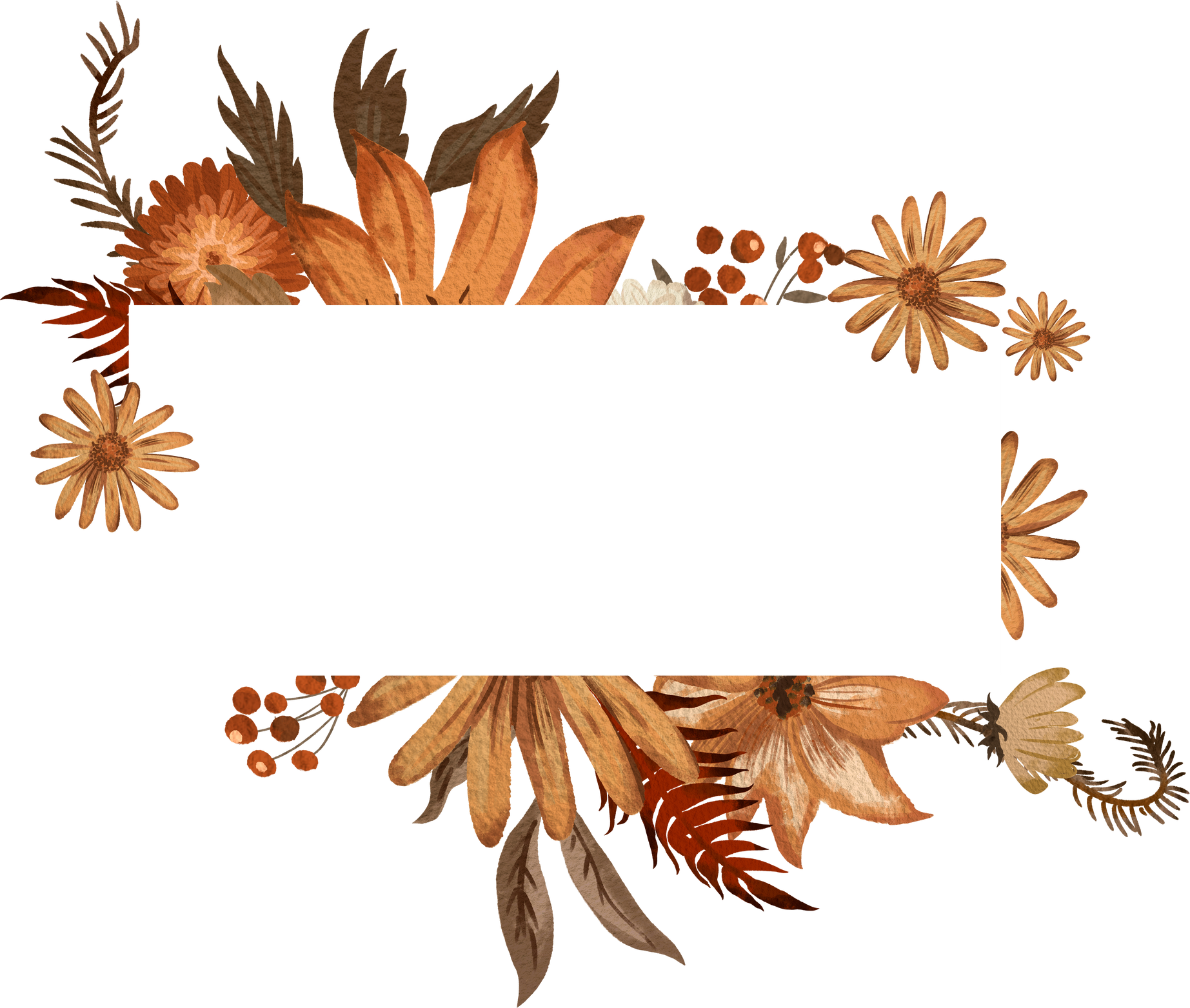 Autumn vintage floral frame with daisy and leaves